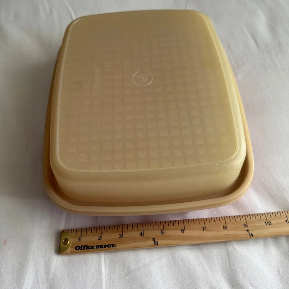 Vintage Tupperware Meat Marinade Server Paprika Red Almond Lid 1294 1295 Retro